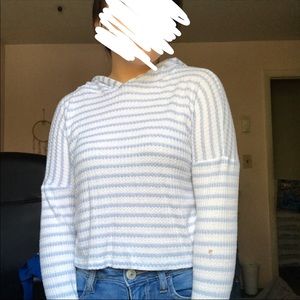 Cropped VERY soft light blue striped hoodie top